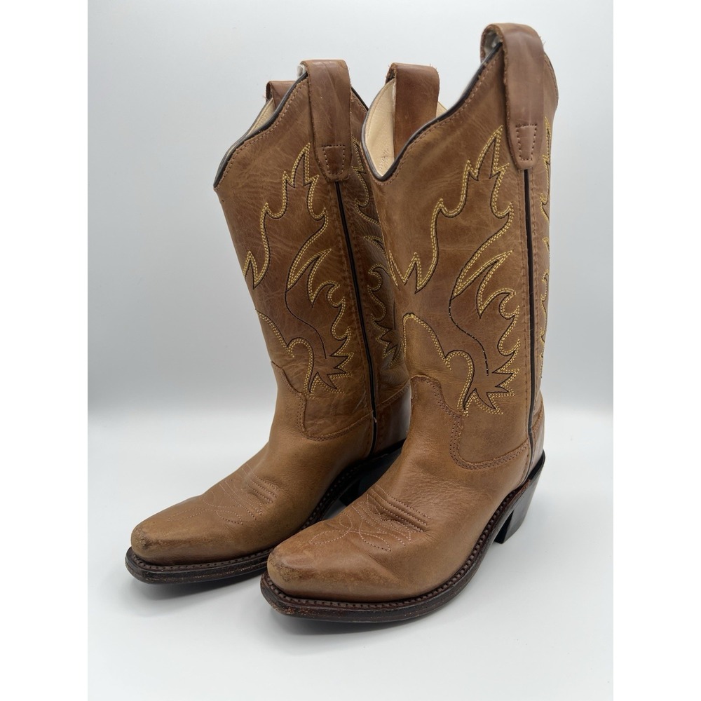 Old West Kids J Toe Leather Embroidered Western Cowboy Boots 100 10 Brown Unisex